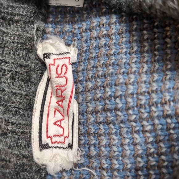 Lazarus Vintage 80's Wool Blend Geometric Full Zip Old Man Sweater Size Large - Picture 2 of 7